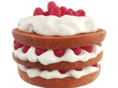Delicious Layered Sponge Cake With Fresh Raspberries And Whipped Cream 3d model