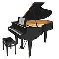 Black Grand Piano With Music Sheet And Stool For Musical Instrument Use