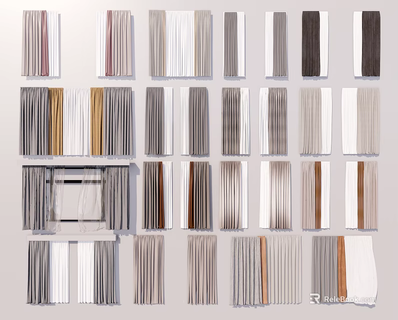 Stylish Curtains In Various Colors And Different Styles For Home Window Decor 3d model 