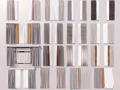 Stylish Curtains In Various Colors And Different Styles For Home Window Decor 3d model