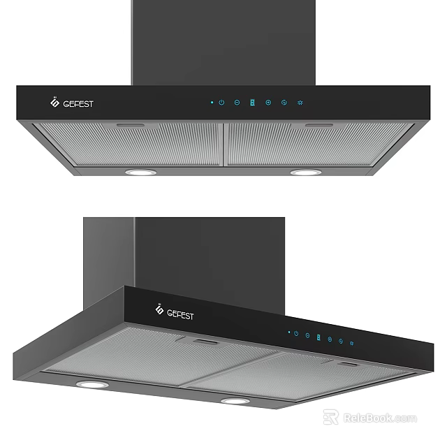 Great Black Range Hood With Modern Control Panel And LED Lights 3d model 