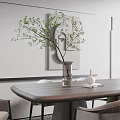 Modern Restaurant Interior With Long Dining Table Chairs Vase Abstract Painting And Large Window