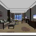 Hotel Room Interior With King Bed Sofa Flat Screen TV And Decorative Painting