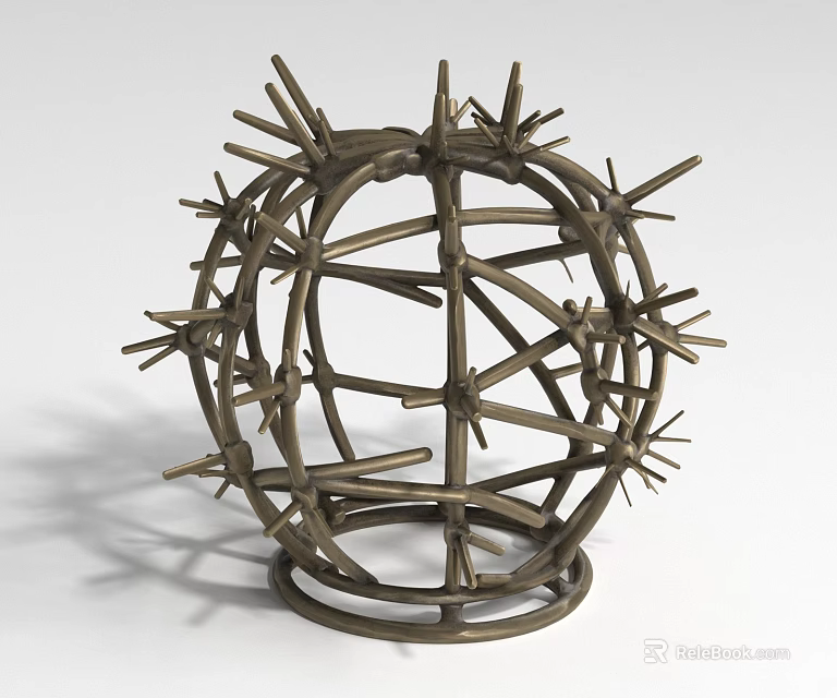 Wrought Iron Spherical Sculpture With Decorative Metal Spikes For Home Decor 3d model 