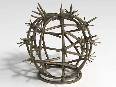 Wrought Iron Spherical Sculpture With Decorative Metal Spikes For Home Decor 3d model