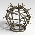 Wrought Iron Spherical Sculpture With Decorative Metal Spikes For Home Decor