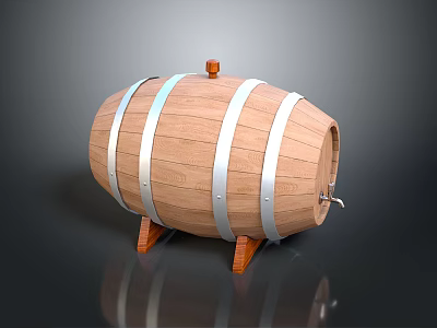Traditional Wooden Barrel With Metal Hoops Wooden Legs Bung And Tap 3d model