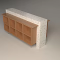 Modern Display Shelf with Speckled Top and Wooden Compartments on Metal Legs