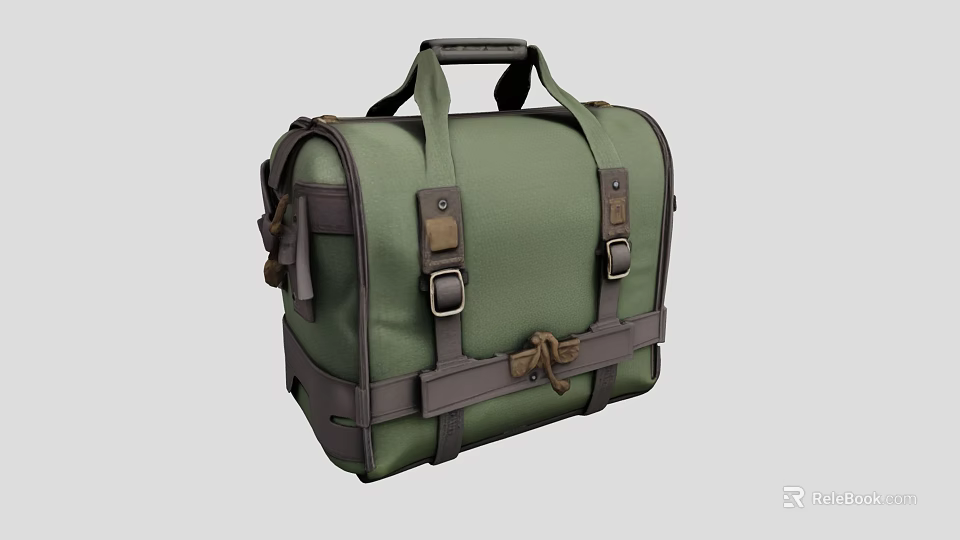 Green Canvas Utility Bag For Daily Use With Adjustable Straps Buckle Closures And Rope Detail 3d model 