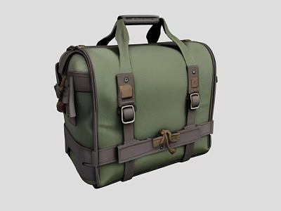 Green Canvas Utility Bag For Daily Use With Adjustable Straps Buckle Closures And Rope Detail 3d model
