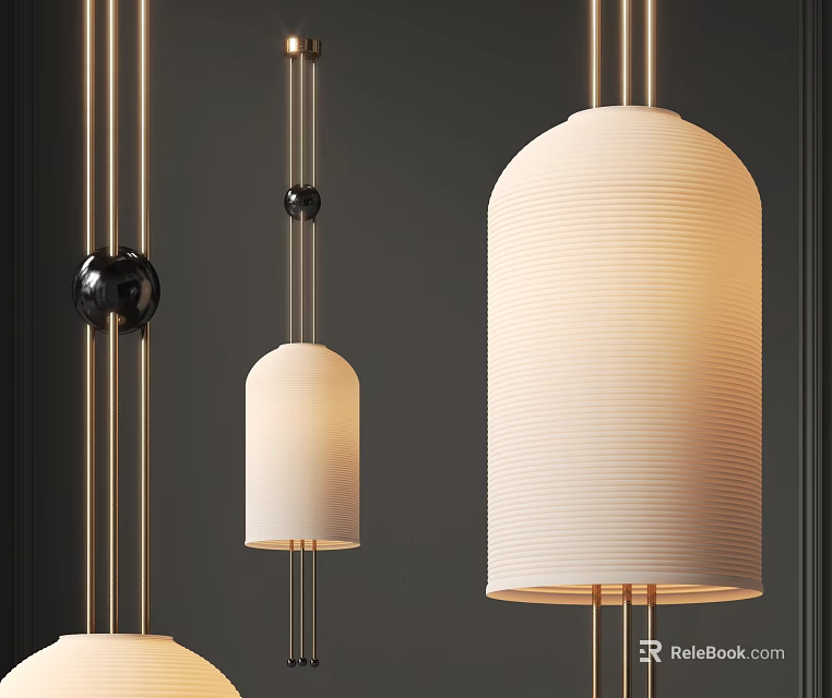 Modern Pendant Chandelier With White Textured Shade And Brass Metal Frame Design 3d model 