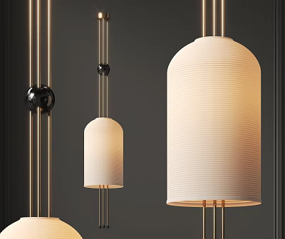 Modern Pendant Chandelier With White Textured Shade And Brass Metal Frame Design 3d model