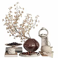 Decorative Ornament Set With Vase Dried Branches Teapot Fruit Plate And Books