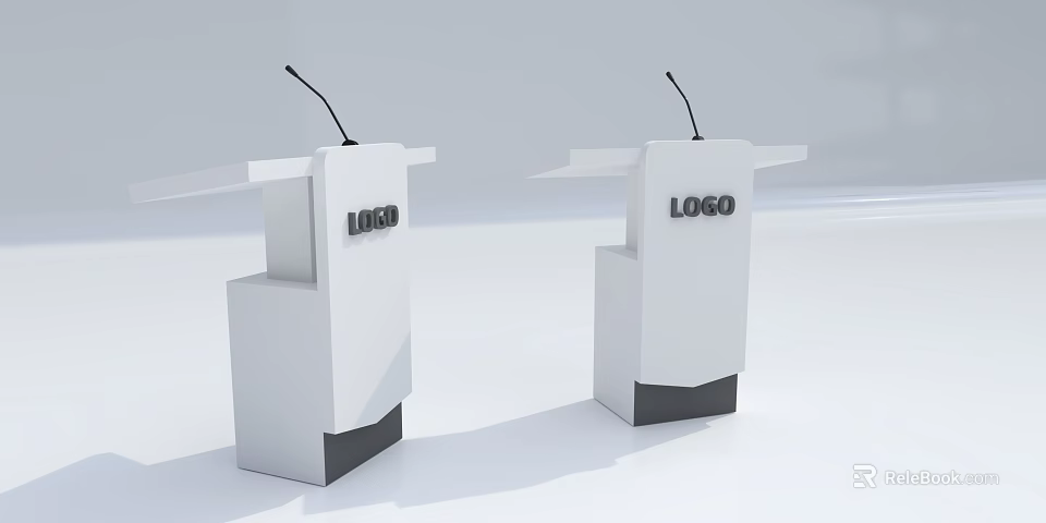 Two White Functional Podiums With LOGO And Microphone For Presentations 3d model