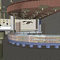 Elegant Dessert Shop Interior With Curved Glass Display Cases And Fresh Pastries
