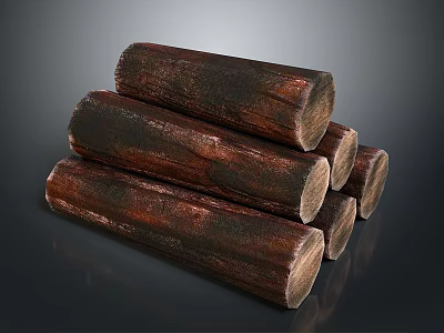Plant Derived Stacked Wooden Logs With Natural Dark Brown Textured Surface 3d model