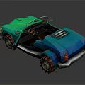 3D Model Convertible Car With Green And Blue Body Low Poly Style Red Rim Wheels