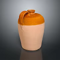 Orange And Beige Handcrafted Ceramic Sculpture With Detailed Curved Handle