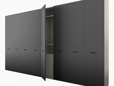 Sleek Black Wardrobe With Multiple Doors And Open Internal Shelves 3d model