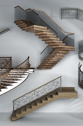 Jane European revolving staircase wrought iron staircase combination 3d model