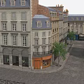 European Style Urban Street Scene With Multi Story Buildings Arched Facades And Trees