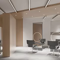Modern Hair Salon Interior With Stylish Chairs Mirrors Green Plant And Wooden Decor Lighting