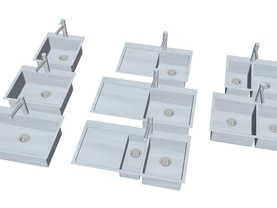 Multiple Stainless Steel Kitchen Sinks With Different Design Layouts For Modern Kitchens 3d model