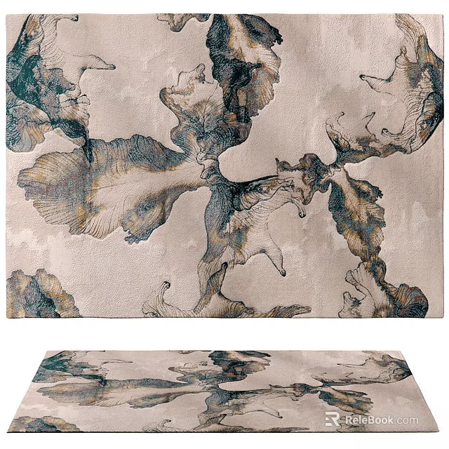 Modern Abstract Pattern Square Rug with Blue Green Brown Artistic Ink Inspired Design 3d model 