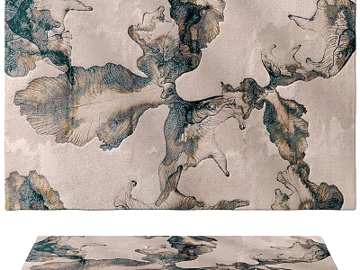 Modern Abstract Pattern Square Rug with Blue Green Brown Artistic Ink Inspired Design 3d model
