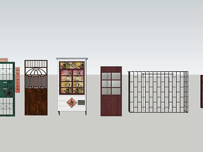 Stylish Room Dividers With Wooden Panels Metal Grids And Glass Decorative Inserts For Interior Design 3d model