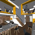 Modern Office Interior With Desks Computers Chairs Pendant Lights And Staircase