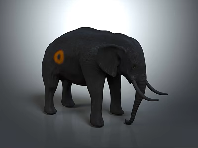 Black Elephant With Orange Circle Mark On Body Against Gray Background 3d model