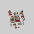 Decorative Ornament Set With Red Books Vases Table Lamp Plant And Geometric Decorations