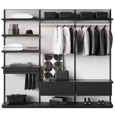 Modern Minimalist Closet Interior With Hanging Garments Drawers Shelves And Storage Hats 3d model