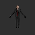 Bald Head Game And Movie Character In Black Suit With Red Tie And Black Gloves