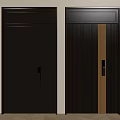 Dark Brown Modern Security Doors Featuring Striped Design and Smart Lock Systems 3d model
