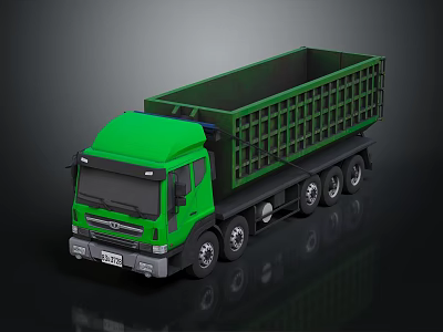 Green Heavy Duty Dump Truck With Open Cargo Bed And Multiple Wheels 3d model