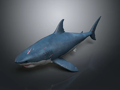 Detailed Blue Shark With Red Markings On Body Against Gray Background 3d model