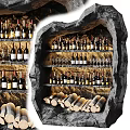 Rock Inspired Wine Cabinet With Multiple Shelves Storing Wine Bottles Glasses And Logs