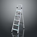 White Folding Ladder With Black Handrails And Reflective Steps On Dark Background
