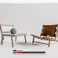 Modern Lounge Chairs With Wooden Frame Woven And Leather Design And Blue Decorative Ball