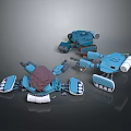 Blue Cartoon Tank Components Displayed On Gray Background 3d model