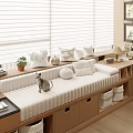 Cozy Window Seat With White Cushion Wooden Storage Cabinets And Decorative Pillows Under Venetian Blinds