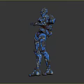 Blue Silver Armored Mech Robot Character With Mechanical Structure Standing Pose 3d model