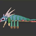 Colorful Low Poly Mythical Creature With Green Body Pink Horns Red Eyes And 3D Design
