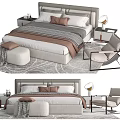 Modern Double Bed Setup With Bedside Tables Table Lamps Ottoman And Accent Chair 3d model