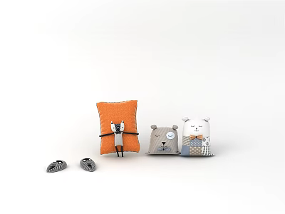 Cozy Animal Themed Throw Pillows Set With Orange Gray And White Designs 3d model