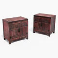 Pair of Traditional Wooden Decorative Cabinets With Carved Doors And Red Finish