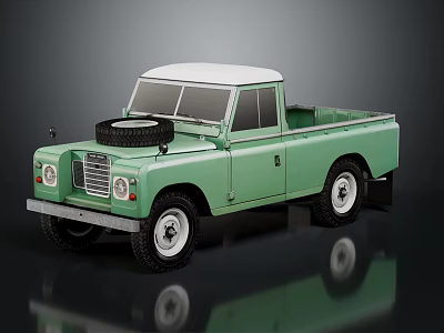 Vintage Green Pickup Truck With White Roof Spare Tire Round Headlights And Open Bed 3d model
