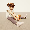 Little Girl with Pigtails Sitting on Floor Hugging Orange Stuffed Toy in Light Room